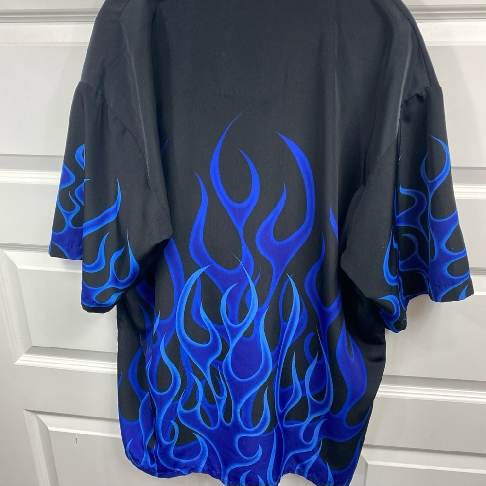 Vintage 90s Y2K Dragonfly Clothing Co. Blue Flames Button Shirt Men's XL RN63725 - Picture 5 of 6